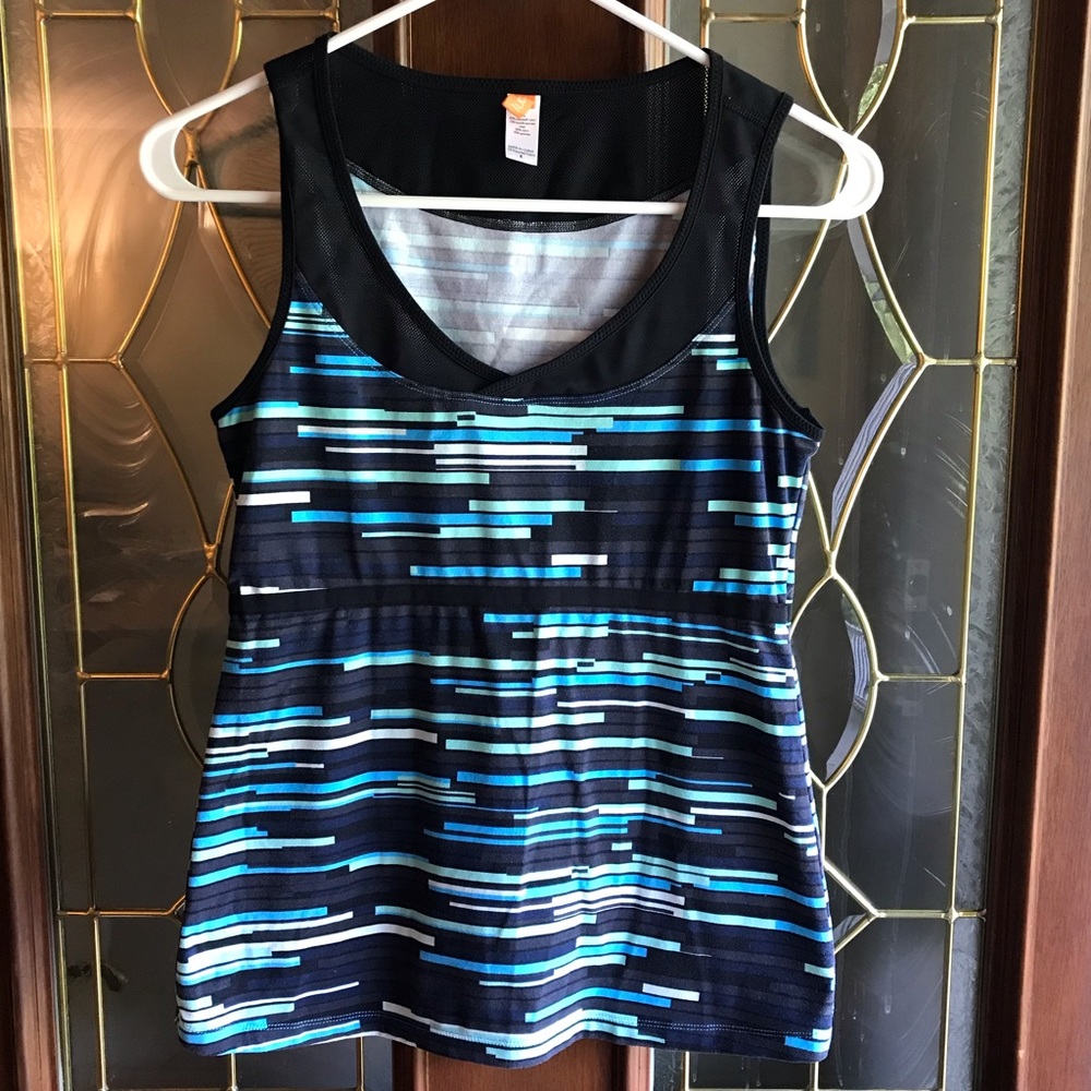 LUCY Powermax Propel Black Blue Geometric Tank Top